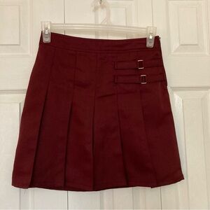 French Toast Burgundy Pleated Two-Tab Skort
